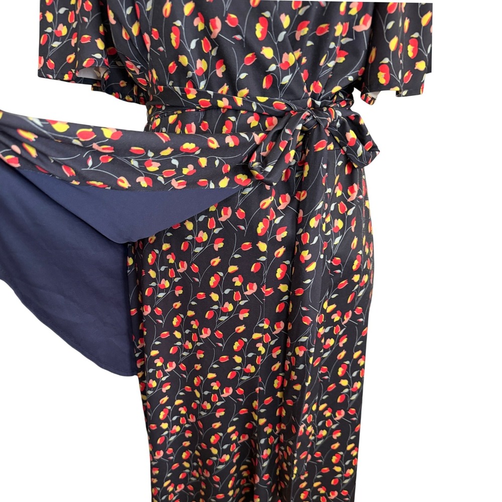 Anthropologie Hutch Floral Kiera Wrap Dress Maxi V-Neck Flutter Sleeve XL Tulips - Picture 6 of 16